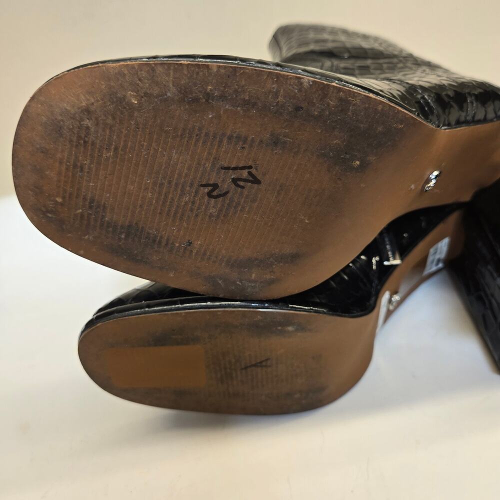 Kurt Geiger Timber Black Croc Boots Sz 41 US 10 Glossy Vegan Block Heel Edgy - Picture 13 of 15